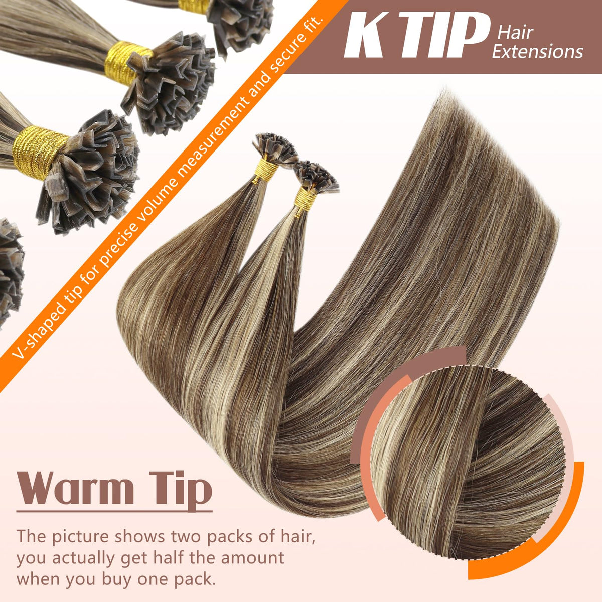 Sunny Hair K Tip Extensions showing keratin tips