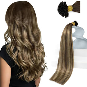 Sunny Hair K Tip Hair Extensions 14 Inch brown balayage front view