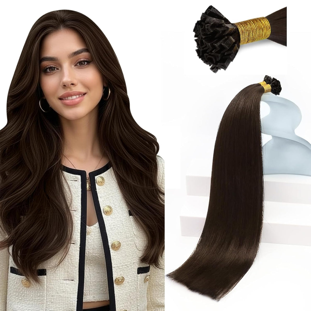 Sunny Hair K Tip Hair Extensions 14 Inch Chocolate Brown front view