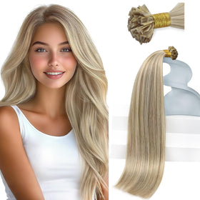 Sunny Hair K Tip Hair Extensions 20 Inch blonde highlights front view