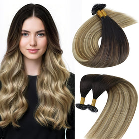 Sunny Hair K Tip Hair Extensions 22 Inch brown balayage front view
