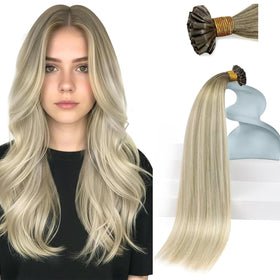 Sunny Hair K Tip Hair Extensions Ash Blonde Balayage front view