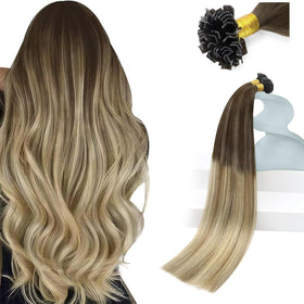 Sunny Hair K Tip Hair Extensions blonde highlights front view