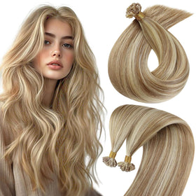 Sunny Hair K Tip Hair Extensions brown blonde 18 inch front view