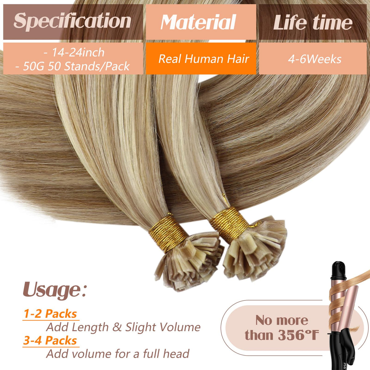 Sunny Hair K Tip Hair Extensions in various shades