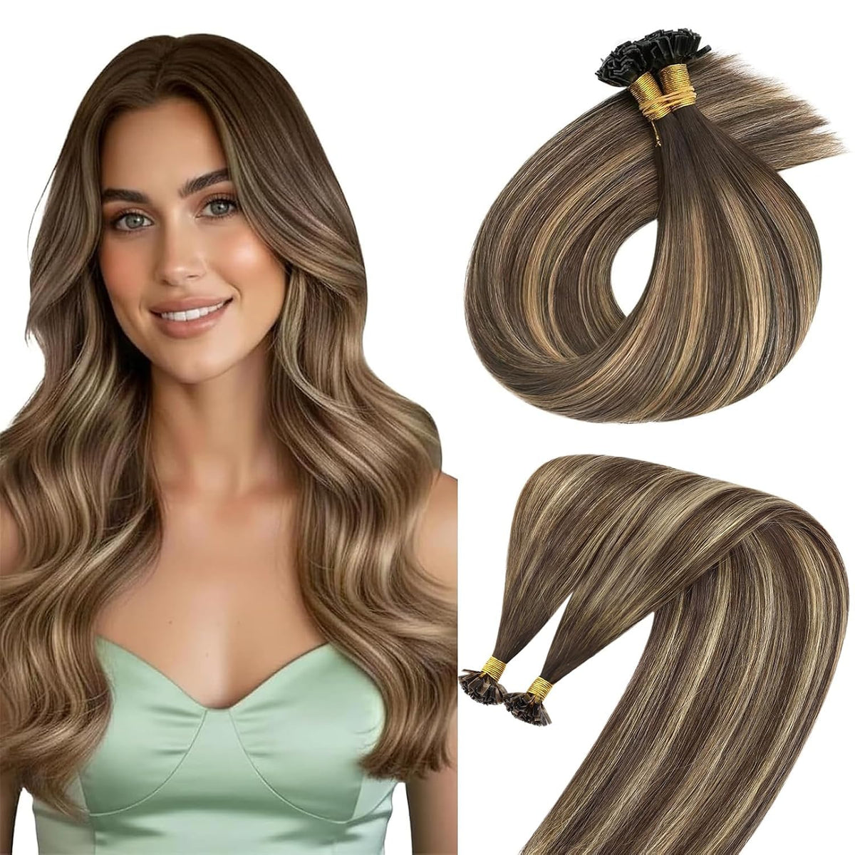 Sunny Hair K Tips Hair Extension 16 Inch brown ombre blonde front view