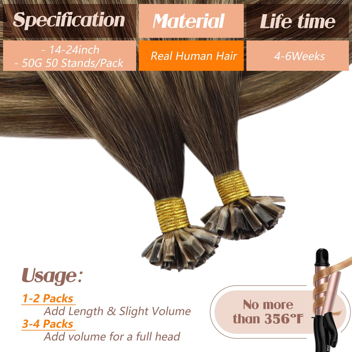 Sunny Hair K Tips Hair Extension styled with heat tools