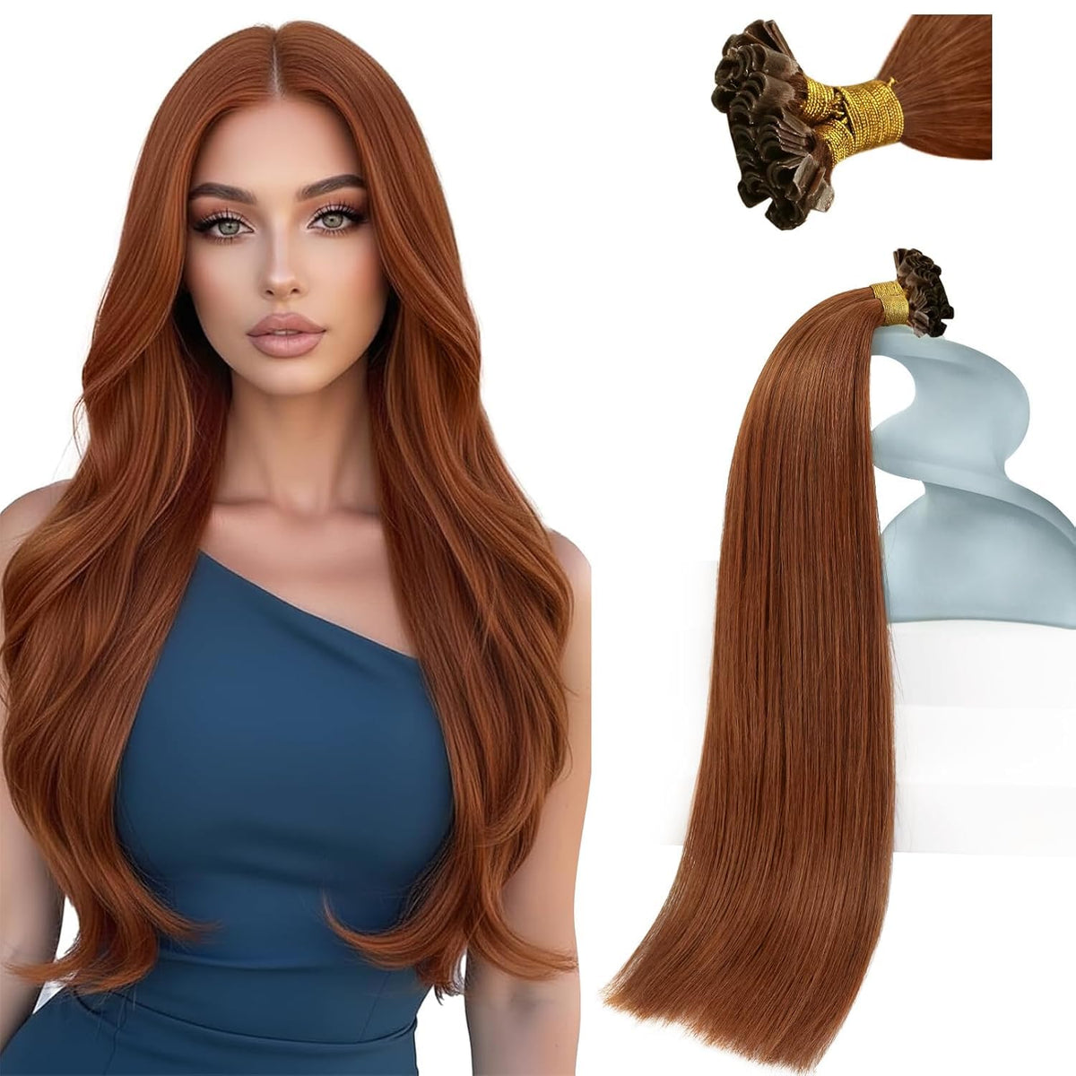 Sunny Hair K Tips Hair Extensions 16 Inch auburn front view
