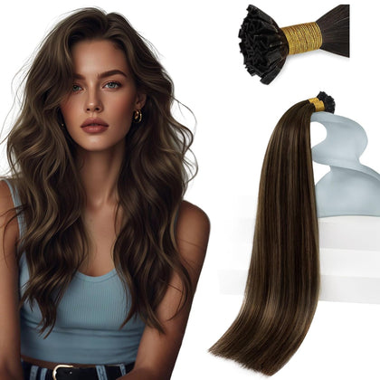 Sunny Hair K Tips Hair Extensions 16 Inch brown balayage front view