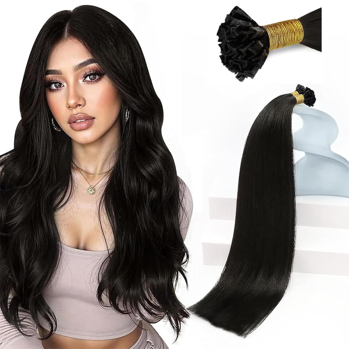 Sunny Hair K Tips Hair Extensions 18 Inch Natural Black front view