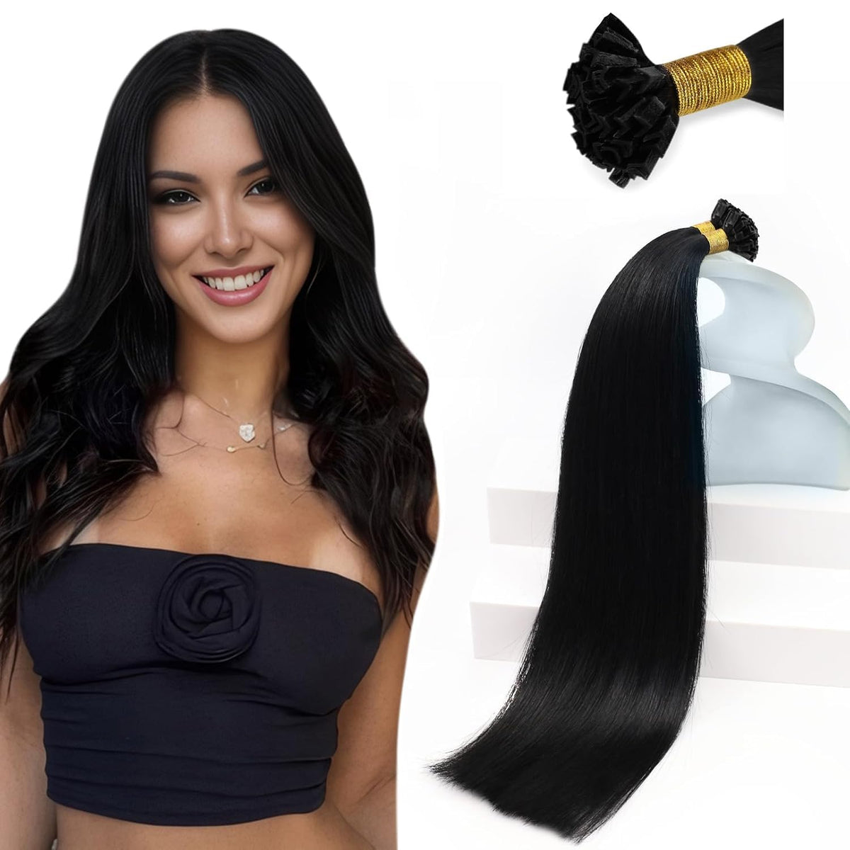 Sunny Hair K Tips Hair Extensions jet black front view