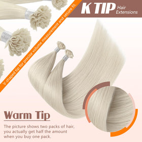 Sunny Hair Ktip extensions packaging with platinum blonde strands