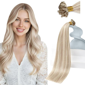 Sunny Hair Ktip Human Hair Extensions Ash Blonde Mix front view