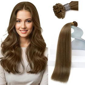 Sunny Hair Ktip Human Hair Extensions Light Brown front view