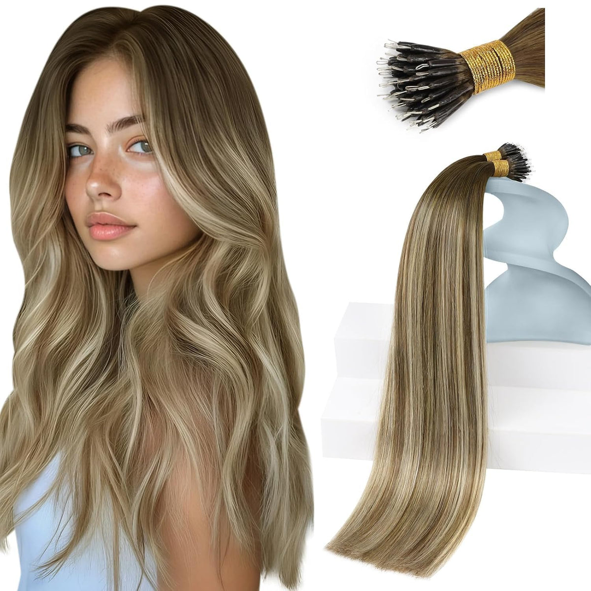 Sunny Hair Nano Bead Hair Extensions 14 Inch front view