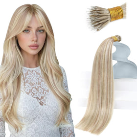 Sunny Hair Nano Bead Hair Extensions Ash Blonde Highlight front view