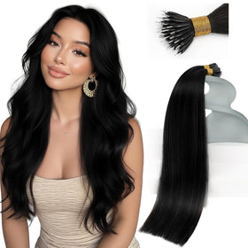 Sunny Hair Nano Hair Extensions Dark Black 18 Inch front view