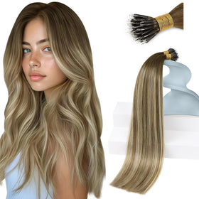 Sunny Hair Nano Ring Hair Extensions 16 Inch Brown Balayage front view