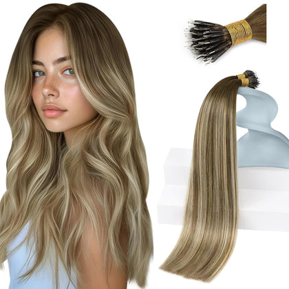 Sunny Hair Nano Ring Hair Extensions 16 Inch Brown Balayage front view