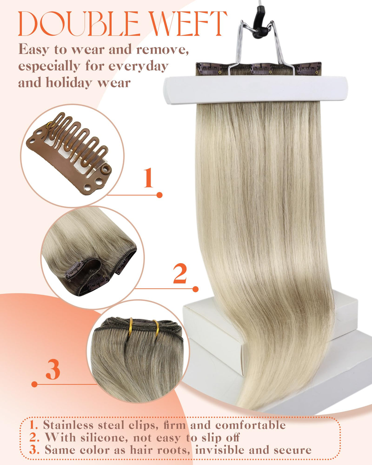 Sunny Hair Ombre Clip-In Extensions detail on wefts