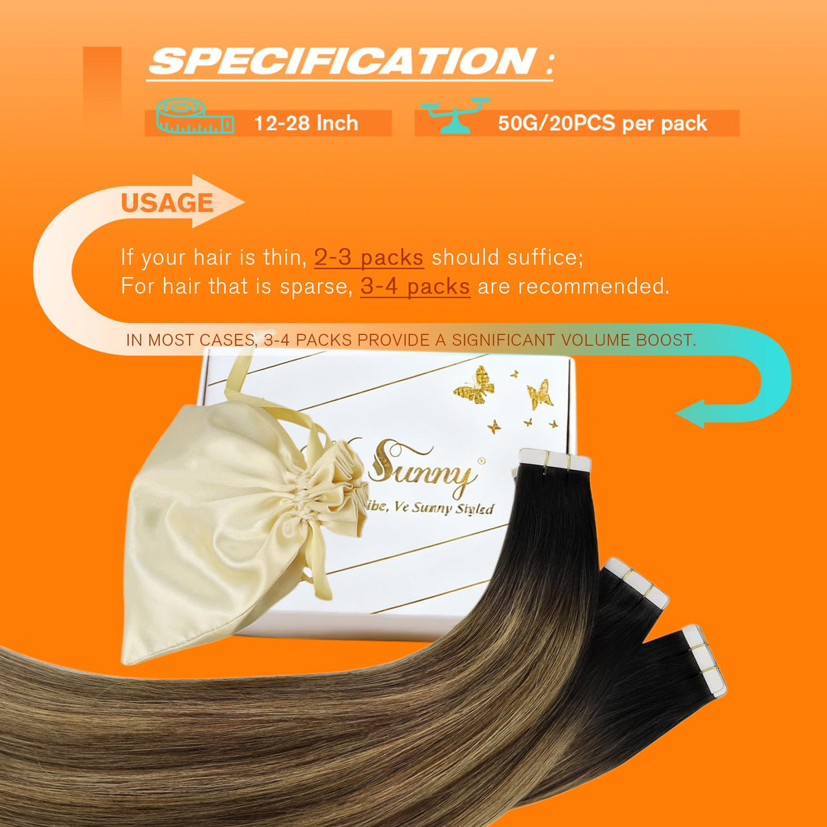 Sunny Hair Ombre Tape in Hair Extensions in a straight hairstyle