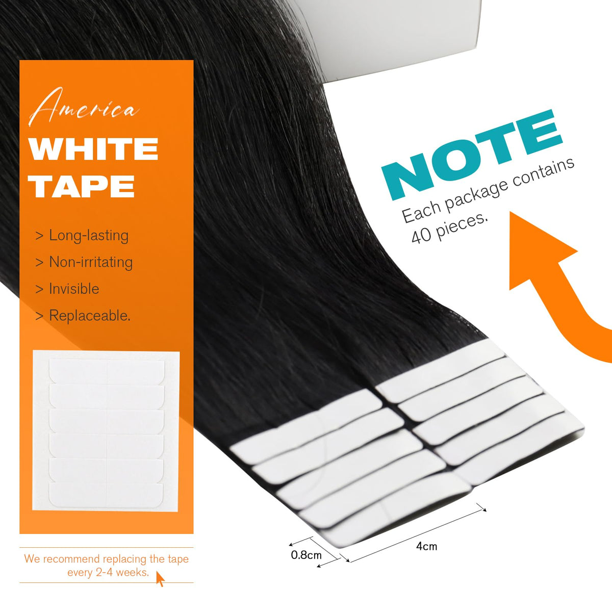 Sunny Hair Tape extensions packaging with 40 pieces