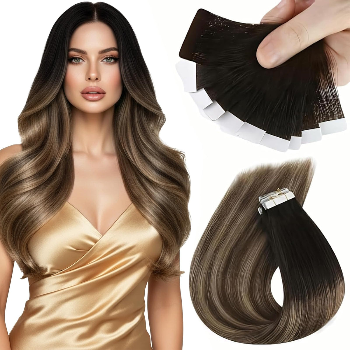 Sunny Hair Tape in Extensions 20 Inch Black front view