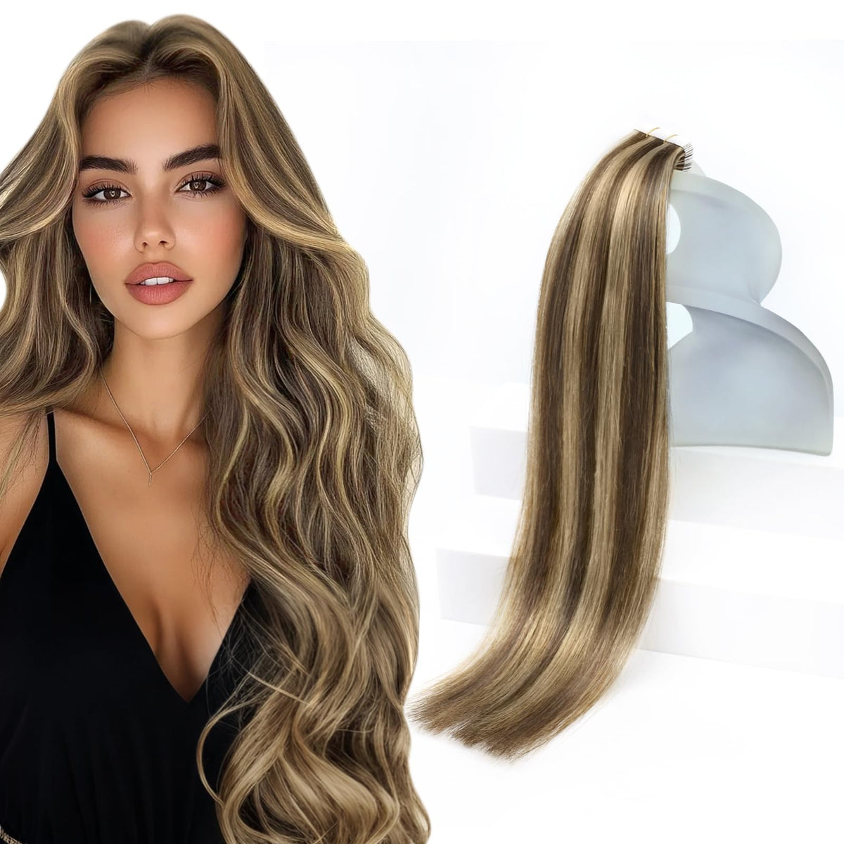 Sunny Hair Tape in Extensions 20 Inch Caramel front view
