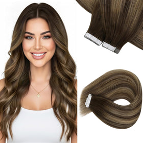 Sunny Hair Tape in Extensions 22 Inch brown balayage front view
