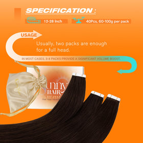 Sunny Hair Tape in Extensions 22 inch brunette back view