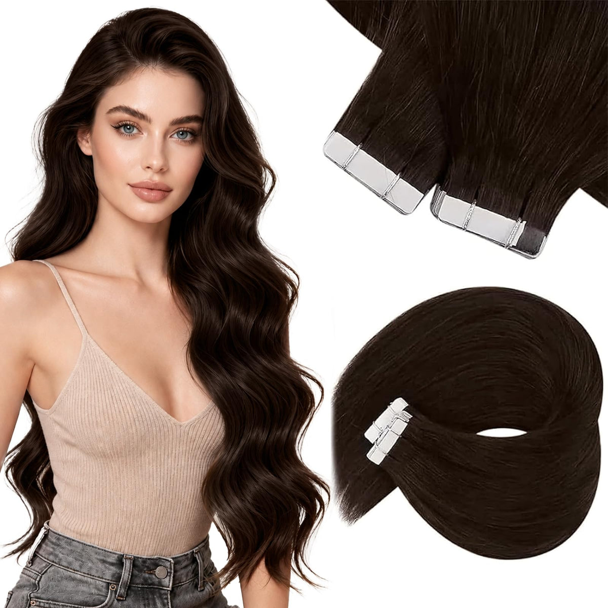 Sunny Hair Tape in Extensions 22 inch brunette front view