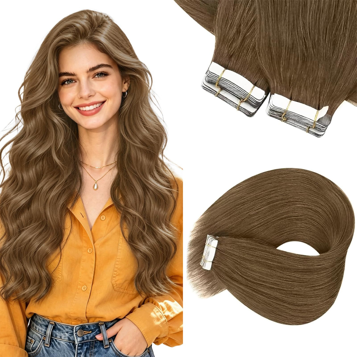 Sunny Hair Tape in Extensions 24 Inch Light Brown front view
