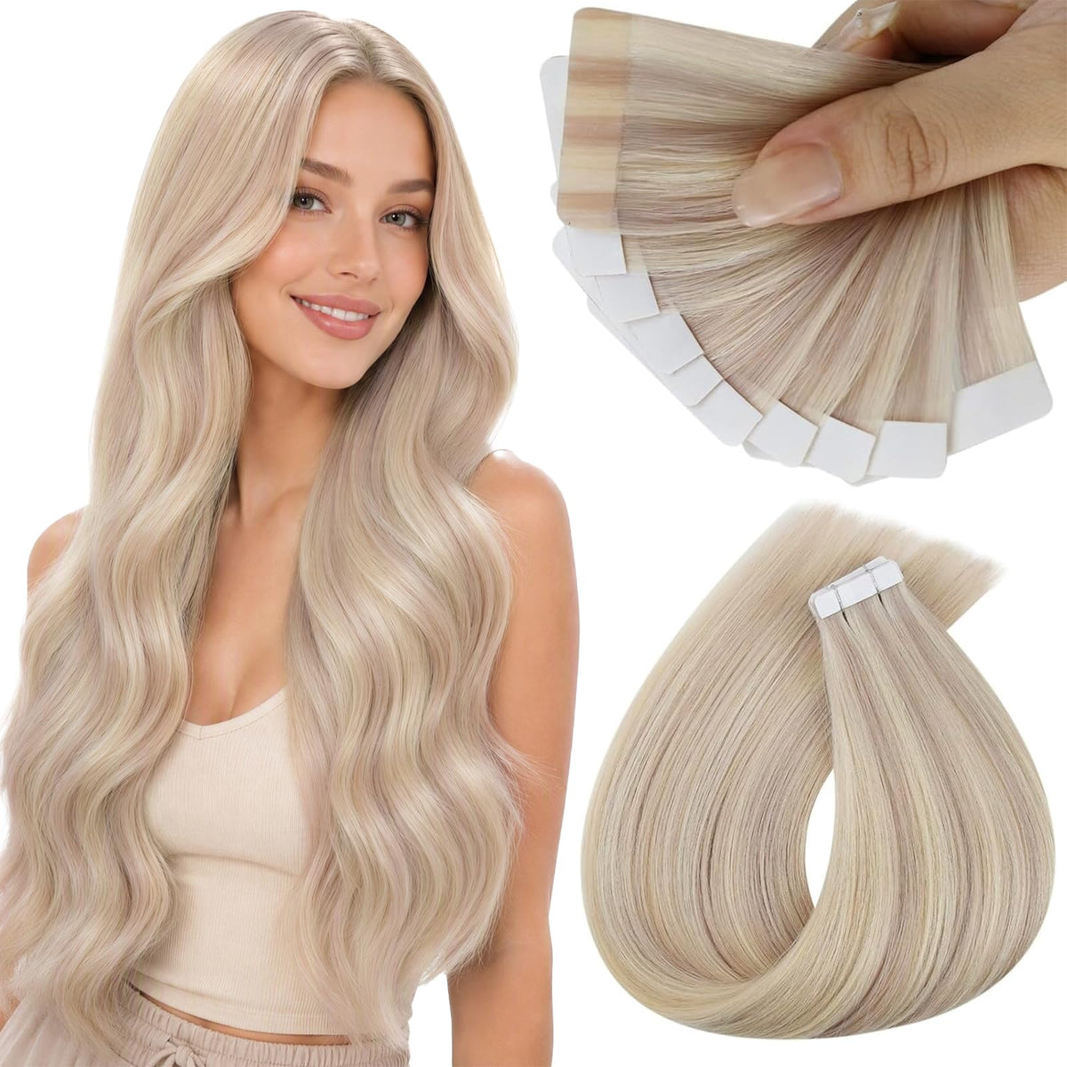Sunny Hair Tape in Extensions Ash Blonde Highlight front view