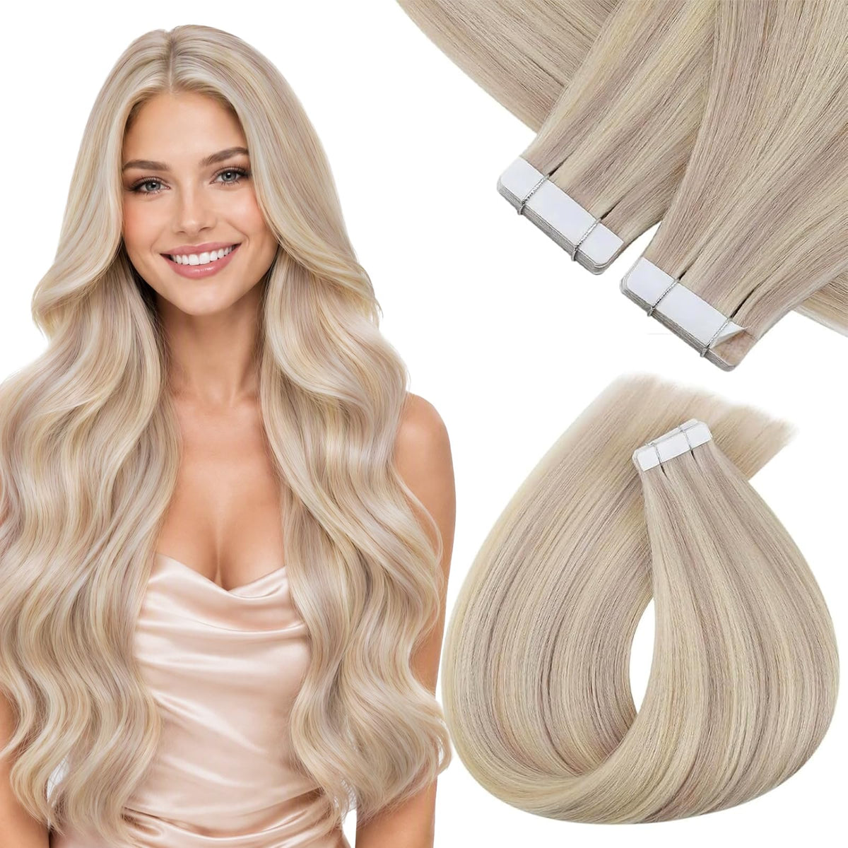 Sunny Hair Tape in Extensions Ash Blonde Highlight front view