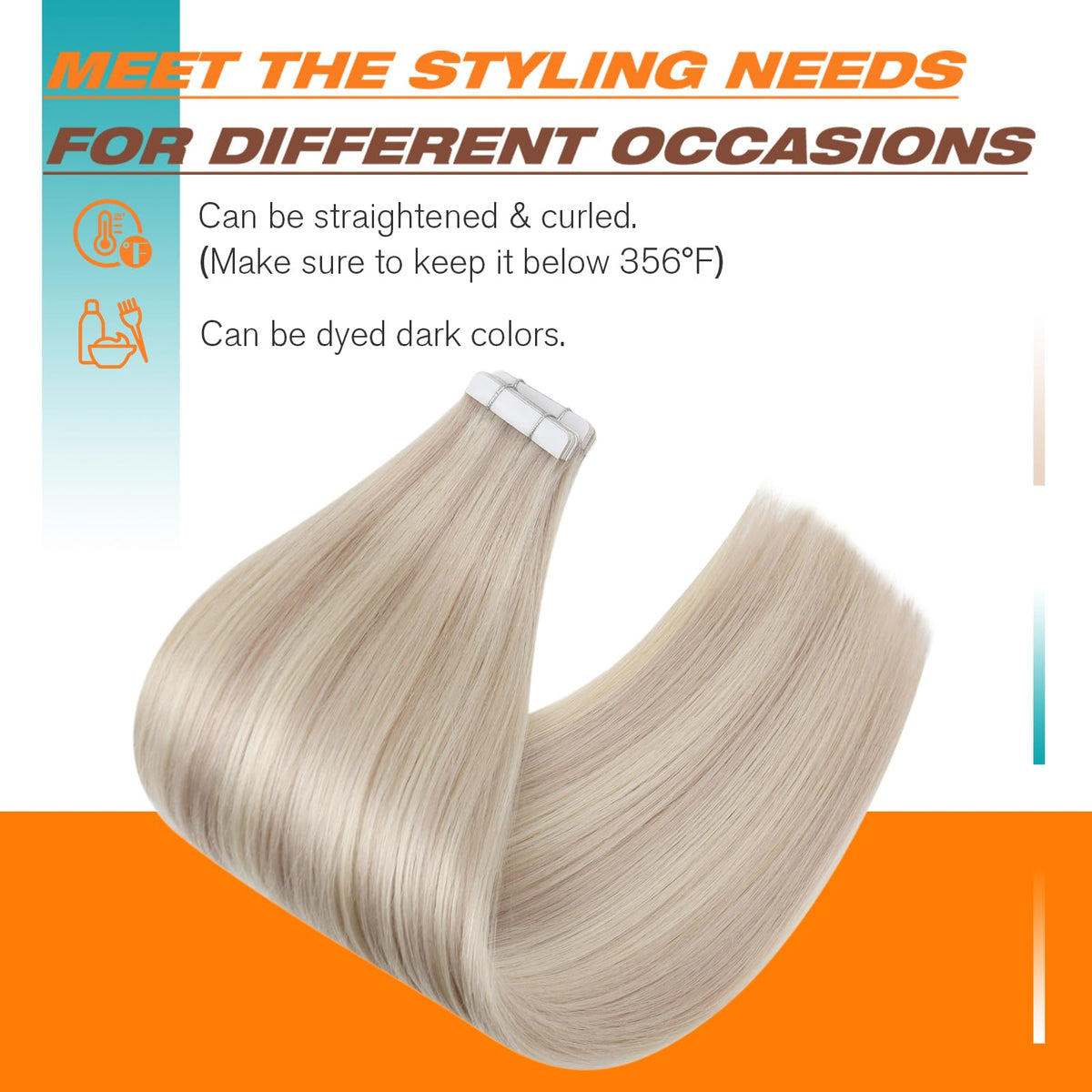 Sunny Hair Tape in Extensions Ash Blonde Highlight styled hair