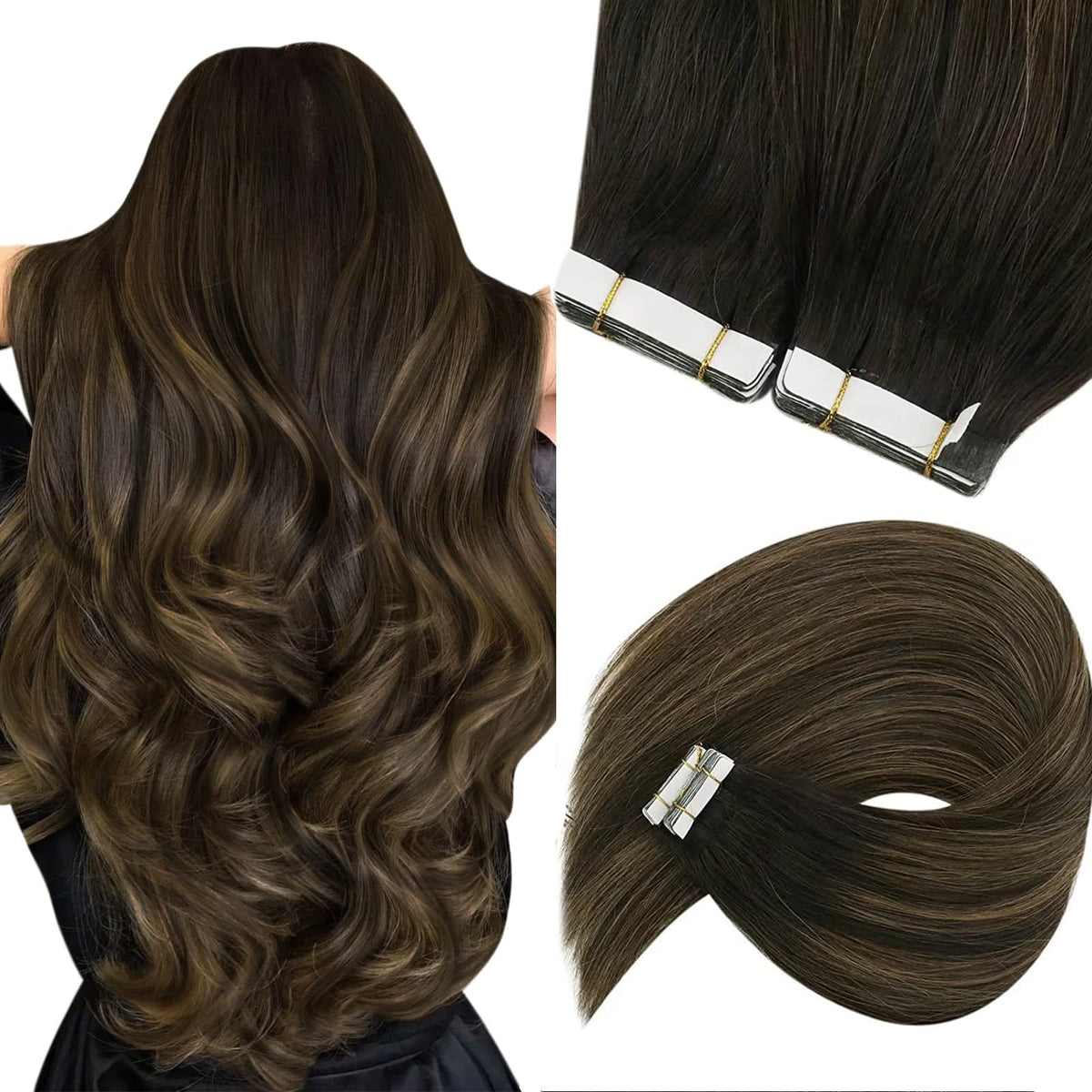 Sunny Hair Tape in Extensions Balayage Brown front view