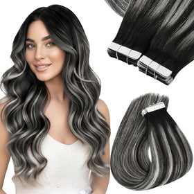 Sunny Hair Tape in Extensions Black Silver Grey front view