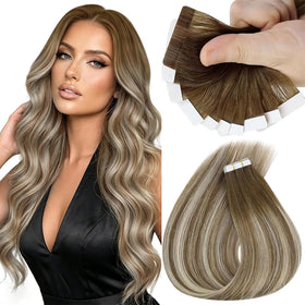 Sunny Hair Tape in Extensions Brown Balayage Blonde front view