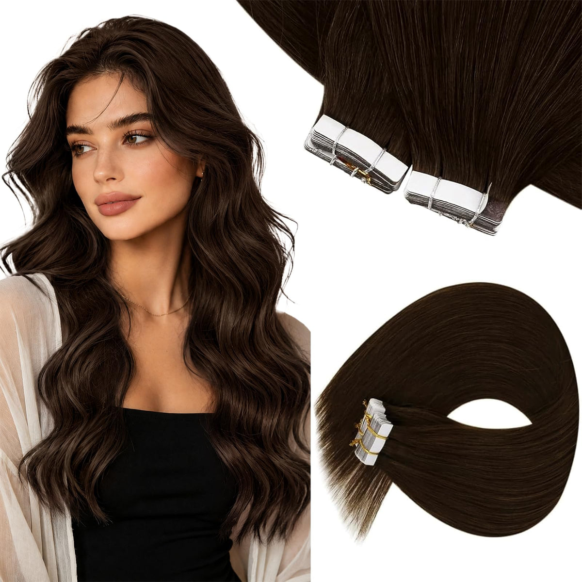 Sunny Hair Tape in Extensions Chocolate Brown front view