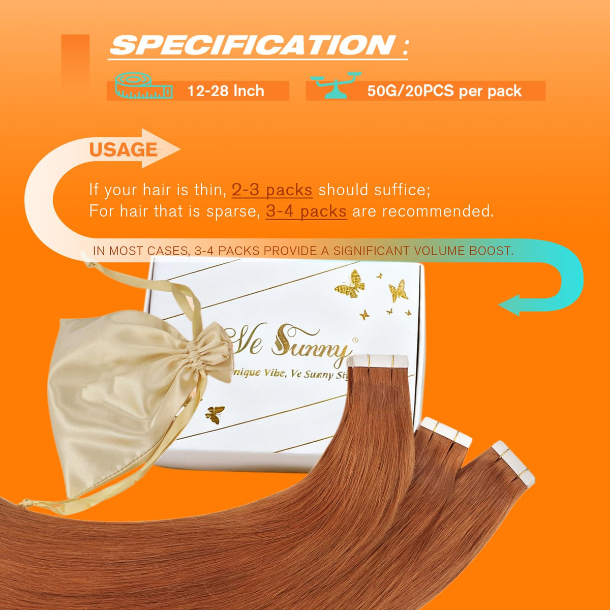 Sunny Hair Tape in Extensions Copper color match sample