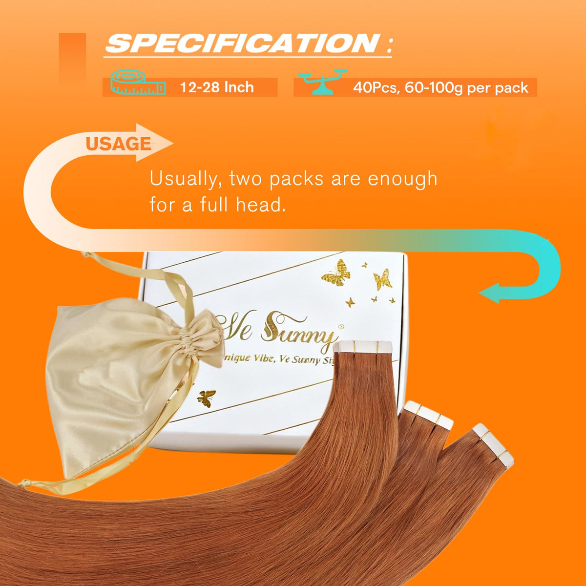 Sunny Hair Tape in Extensions Copper Orange displayed on a mannequin