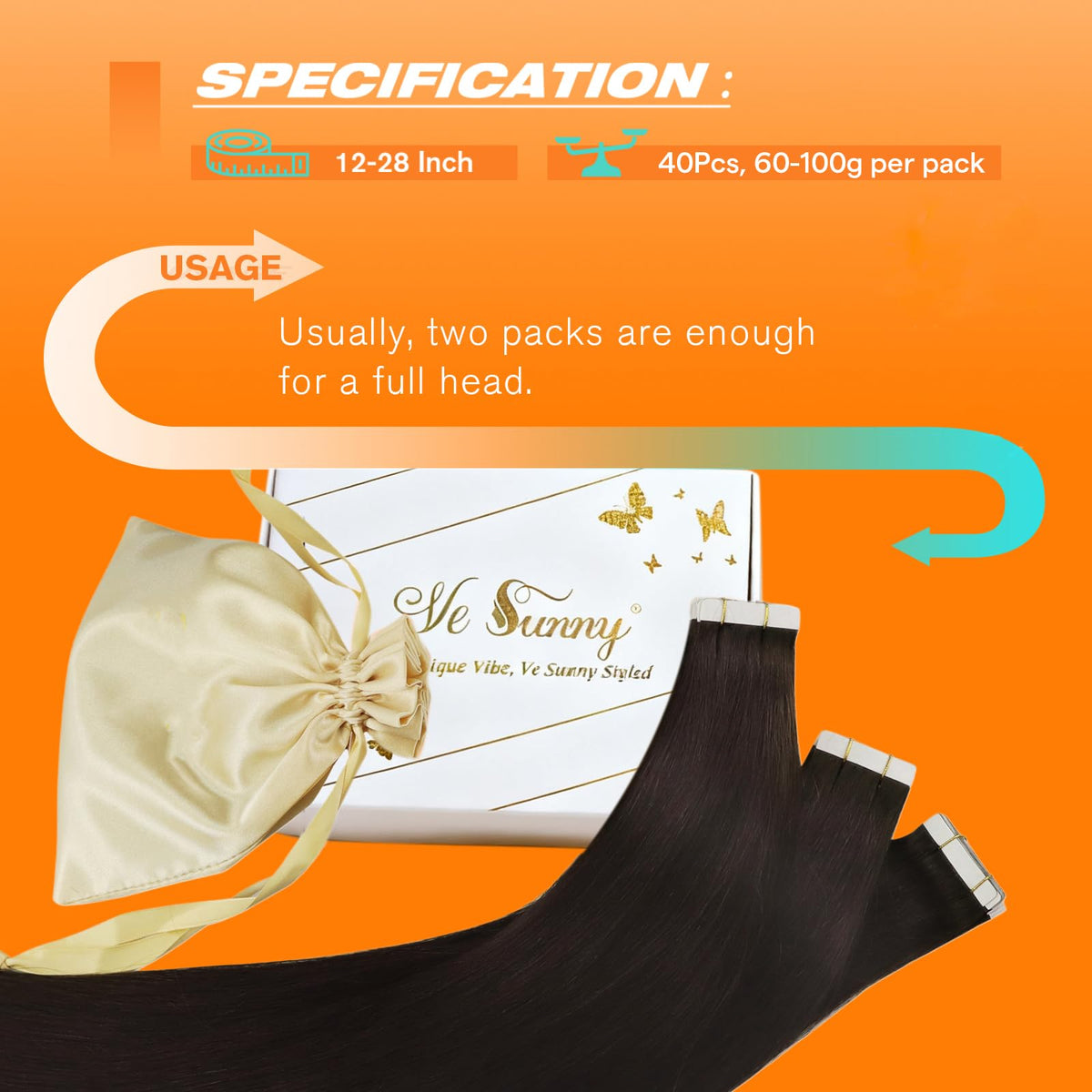 Sunny Hair Tape in Extensions Dark Brown showing texture