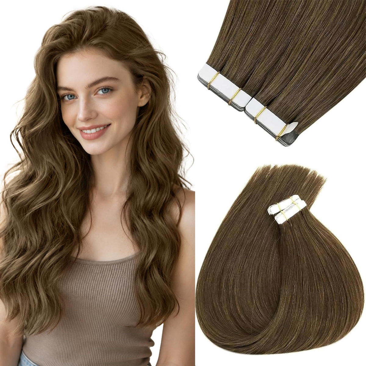 Sunny Hair Tape in Extensions Golden Walnut Brown front view