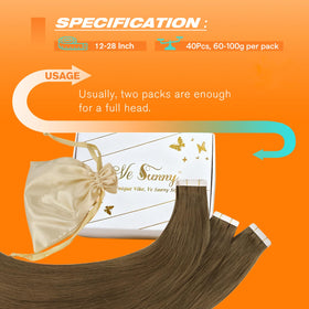 Sunny Hair Tape in Extensions Light Brown 100g showing texture