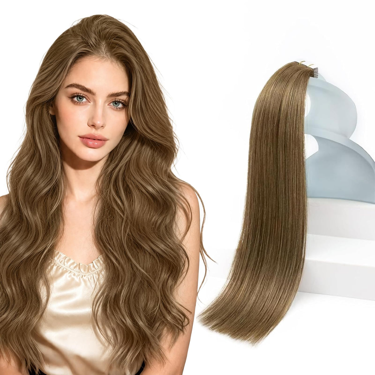 Sunny Hair Tape-in Extensions Light Brown 20in front view
