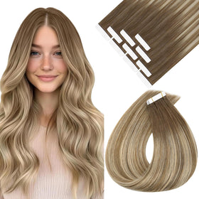 Sunny Hair Tape in Extensions Light Brown Balayage Blonde front view