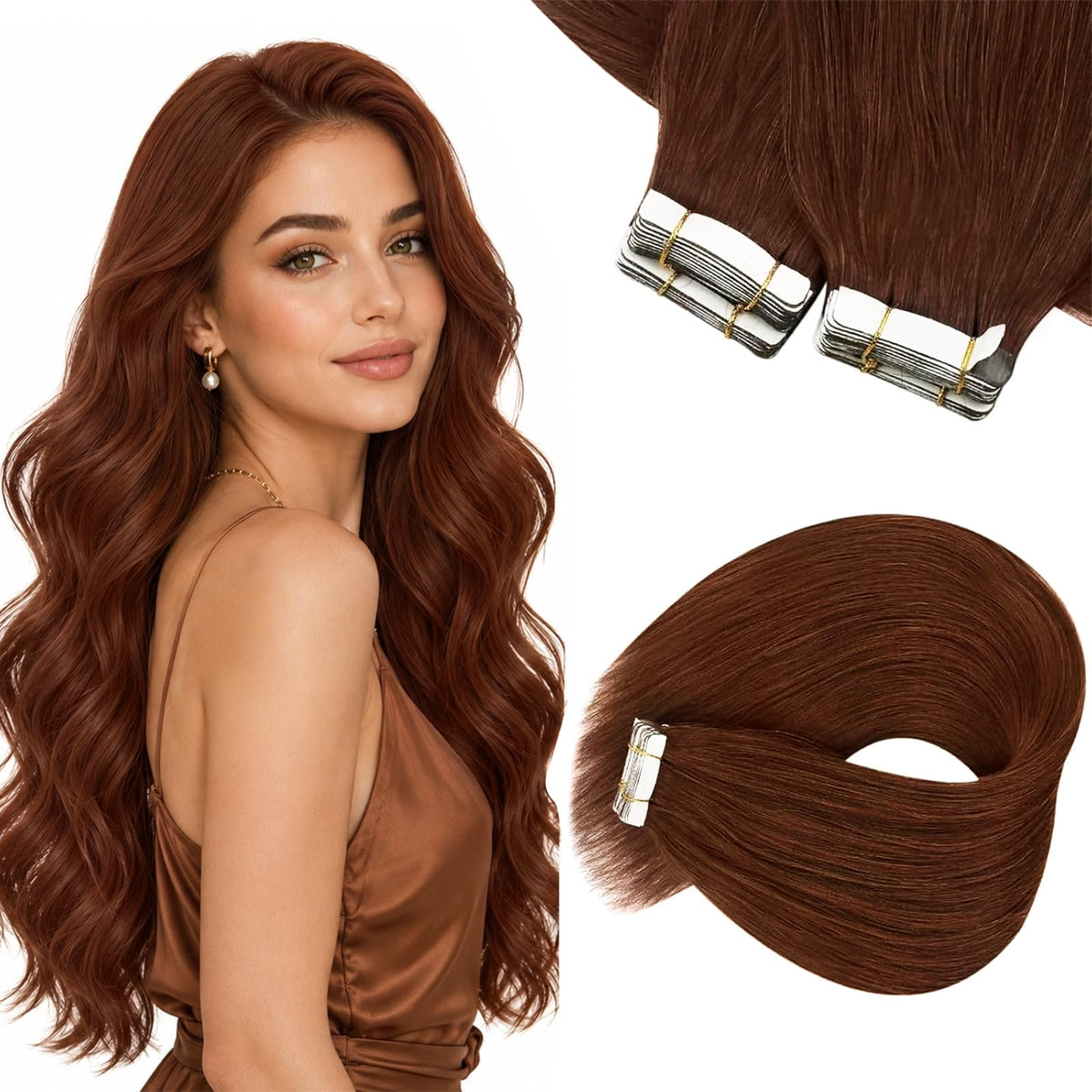 Sunny Hair Tape in Extensions Medium Mahogany Brown front view