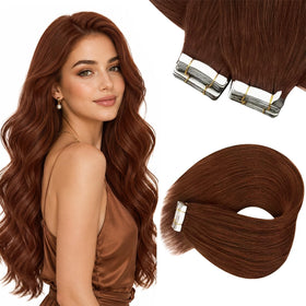 Sunny Hair Tape in Extensions Medium Mahogany Brown front view