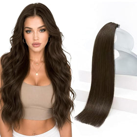 Sunny Hair Tape in Extensions Medium Natural Brown 20in front view