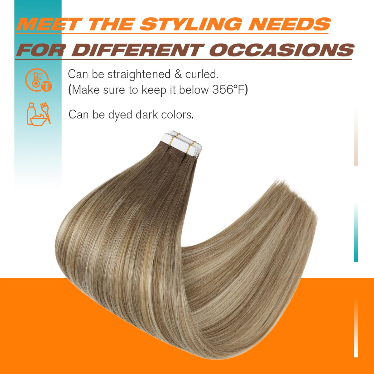 Sunny Hair Tape in Extensions styled with heat tools